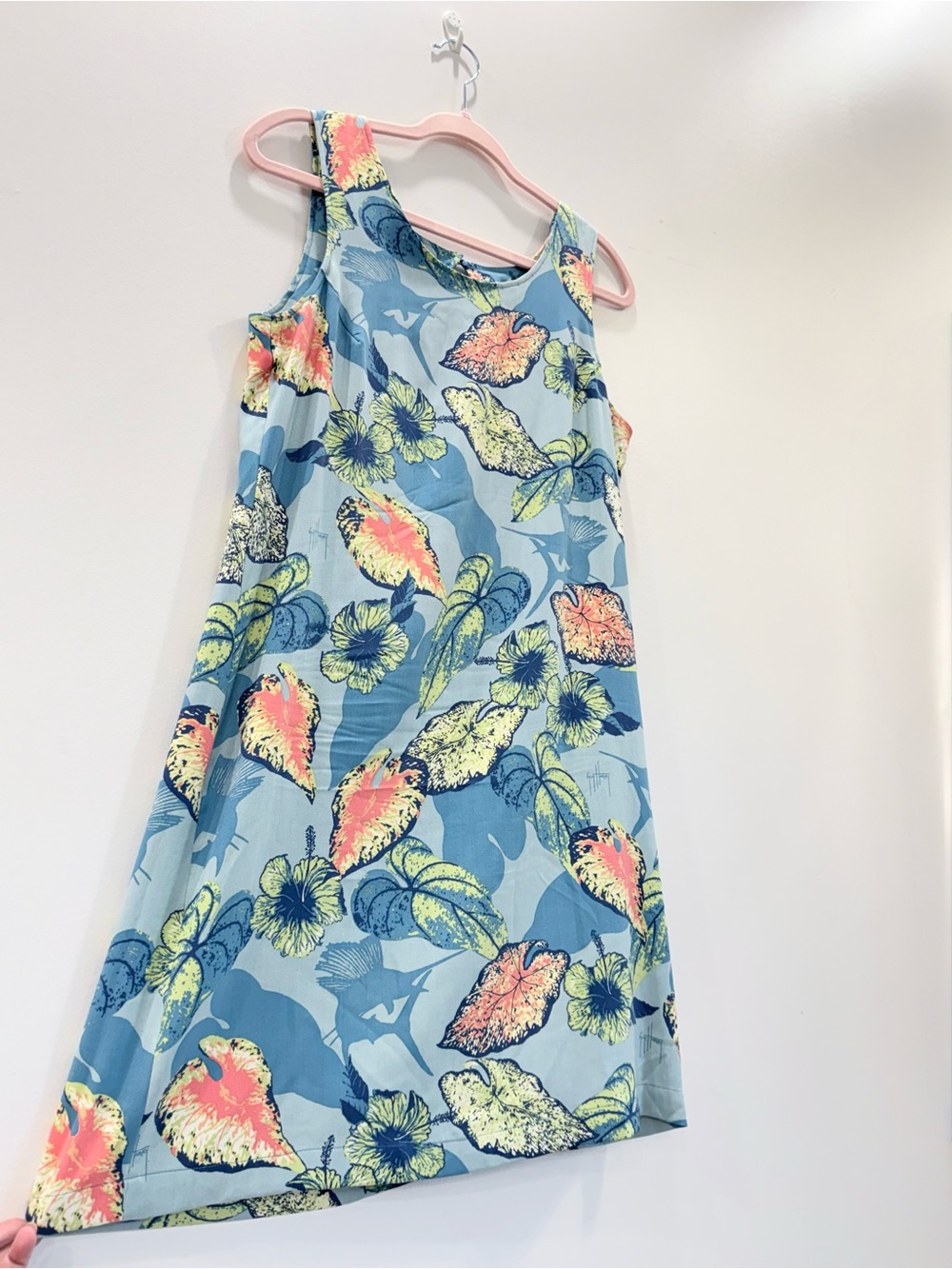 Guy Harvey Light Blue Floral Midi Dress with Pink & Lime Accents